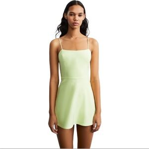 Zara Strappy Linen Blend Romper/Dress In Pale Yellow/Green, Size Medium